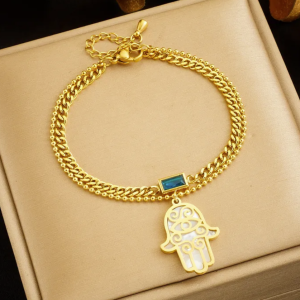 18k Gold Retro Hamsa Palm Bracelet