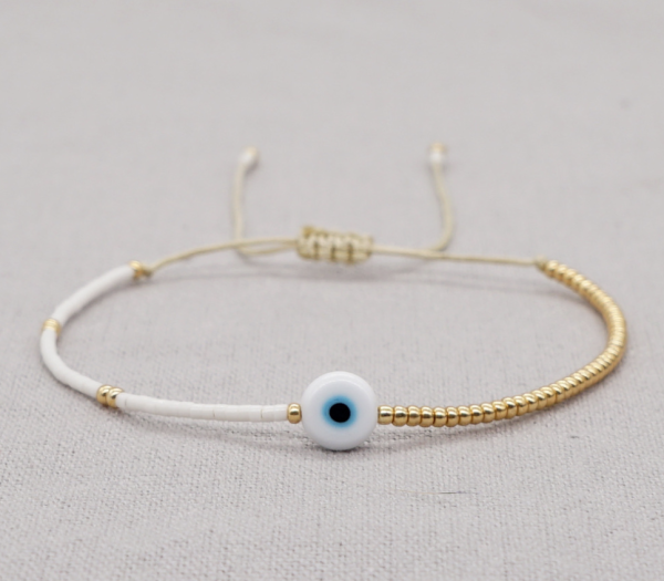 Evil Eye 2 Color Beaded Bracelet