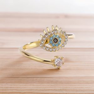 Evil Eye Adjustable Ring with Gemstones