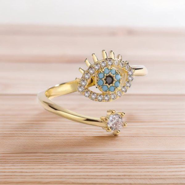 Evil Eye Adjustable Ring with Gemstones