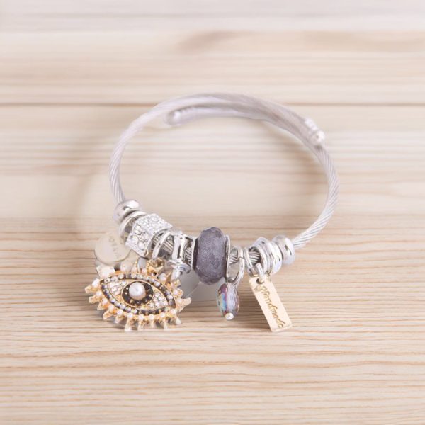 Evil Eye Multi-Element Bangle Bracelet Black and Silver