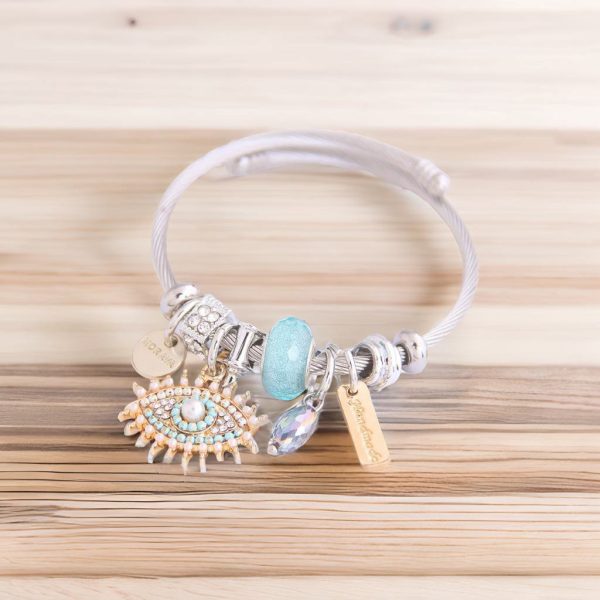 Evil Eye Multi-Element Bangle Bracelet Light Blue